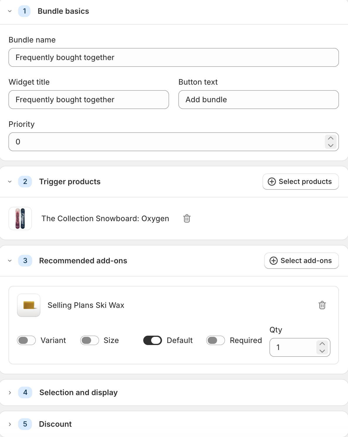 Kitforge Bundles frequently bought together builder showing a trigger product and recommended add-ons.